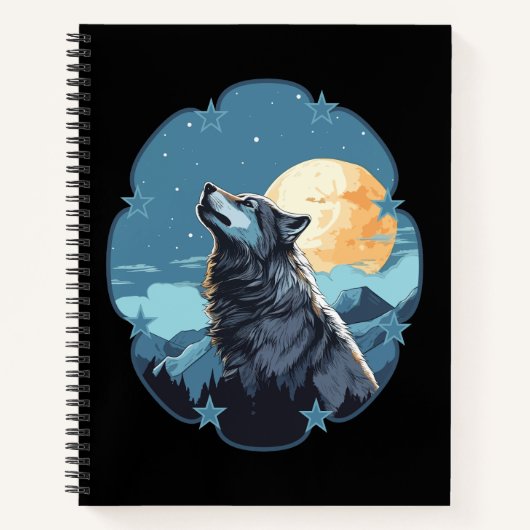 Wolf Mond Sterne Notizblock (Vorderseite)