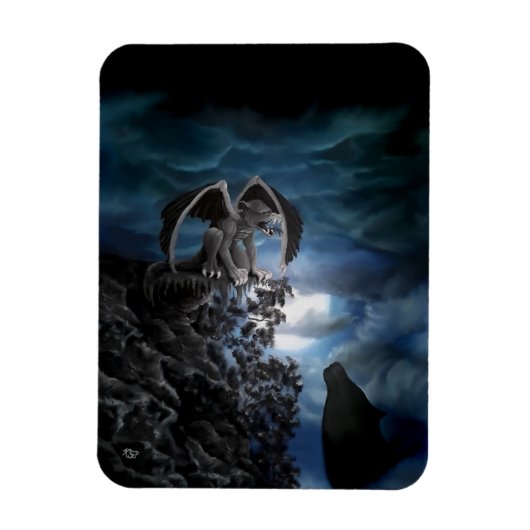 Wolf Mond - Wolf mit Golem Magnet (Vertikal)