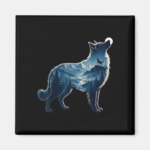 Wolf mondbeschienener Bergwald Belichtungskunst Magnet