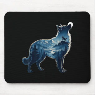 Wolf mondbeschienener Bergwald Belichtungskunst Mousepad