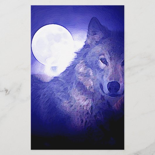 Wolf, Moon & Blue Night Briefpapier (Vorderseite)