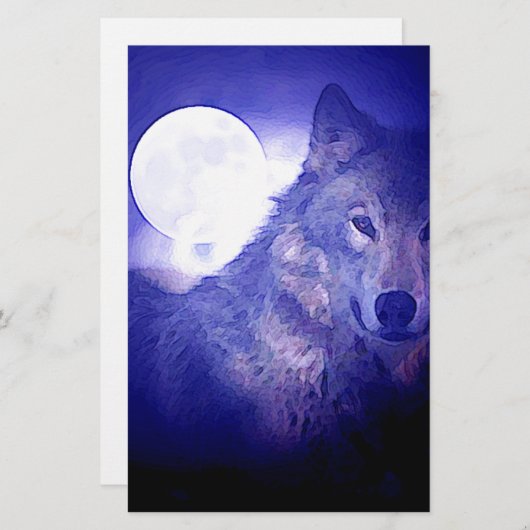 Wolf, Moon & Blue Night Briefpapier (Vorne/Hinten)