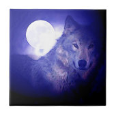 Wolf, Moon & Blue Night Fliese (Vorderseite)