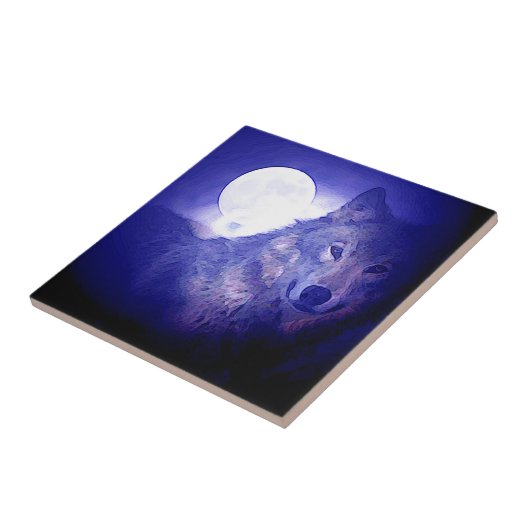 Wolf, Moon & Blue Night Fliese (Seite)