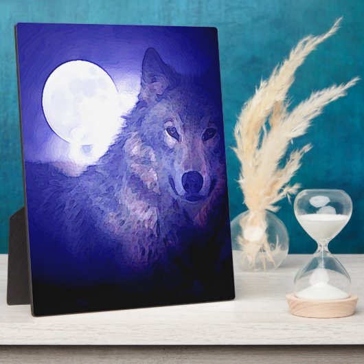 Wolf, Moon & Blue Night Fotoplatte (Seite)