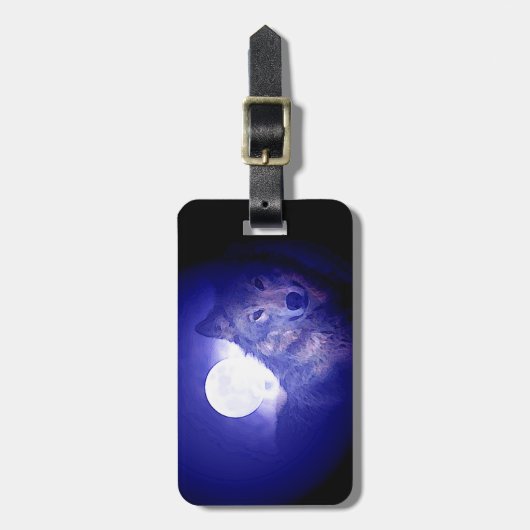 Wolf, Moon & Blue Night Gepäckanhänger (Vorderseite vertikal)