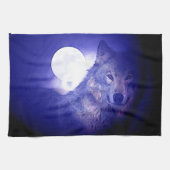 Wolf, Moon & Blue Night Handtuch (Horizontal)