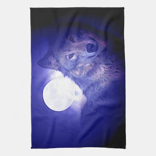 Wolf, Moon & Blue Night Handtuch (Vertikal)