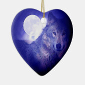 Wolf, Moon & Blue Night Keramik Ornament (Rechts)