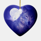 Wolf, Moon & Blue Night Keramik Ornament (Hinten)