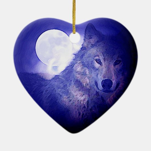 Wolf, Moon & Blue Night Keramik Ornament (Hinten)