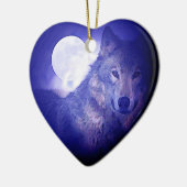 Wolf, Moon & Blue Night Keramik Ornament (Links)