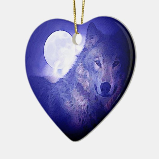 Wolf, Moon & Blue Night Keramik Ornament (Links)