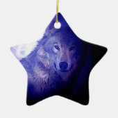 Wolf, Moon & Blue Night Keramikornament (Vorne)