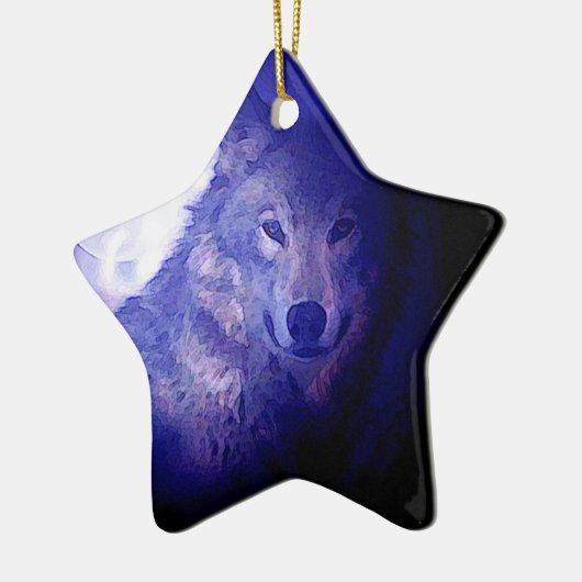 Wolf, Moon & Blue Night Keramikornament (Links)