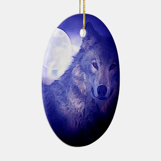 Wolf, Moon & Blue Night Keramikornament (Rechts)