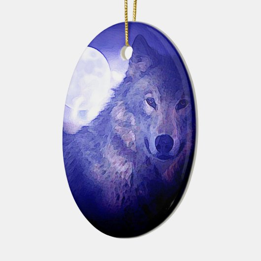 Wolf, Moon & Blue Night Keramikornament (Links)