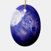 Wolf, Moon & Blue Night Keramikornament (Vorne)