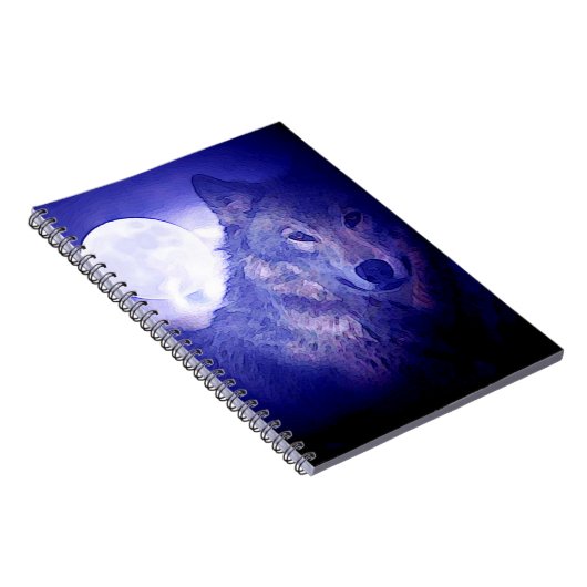Wolf, Moon & Blue Night Notebook Notizblock (Rechte Seite)