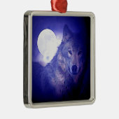 Wolf, Moon & Blue Night Ornament Aus Metall (Rechts)