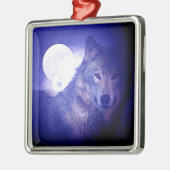 Wolf, Moon & Blue Night Ornament Aus Metall (Links)