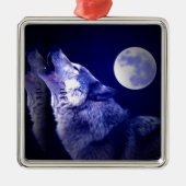 Wolf, Moon & Blue Night Ornaments Ornament Aus Metall (Vorne)