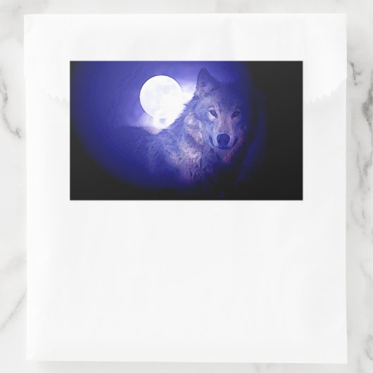Wolf, Moon & Blue Night Rechteckiger Aufkleber (Tasche)