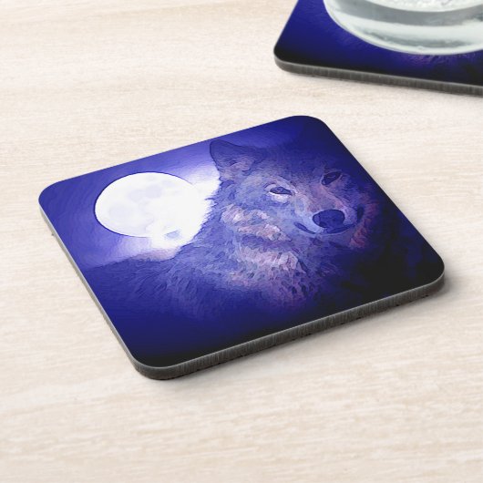 Wolf, Moon & Blue Night Untersetzer (Linke Seite)