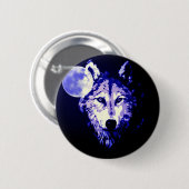 Wolf & Moon Dark Blue Night Collage Button (Vorne & Hinten)