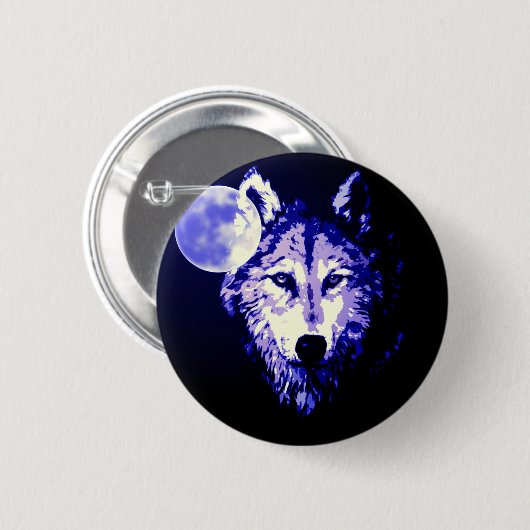 Wolf & Moon Dark Blue Night Collage Button (Vorne & Hinten)