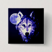 Wolf & Moon Dark Blue Night Collage Button (Vorderseite)