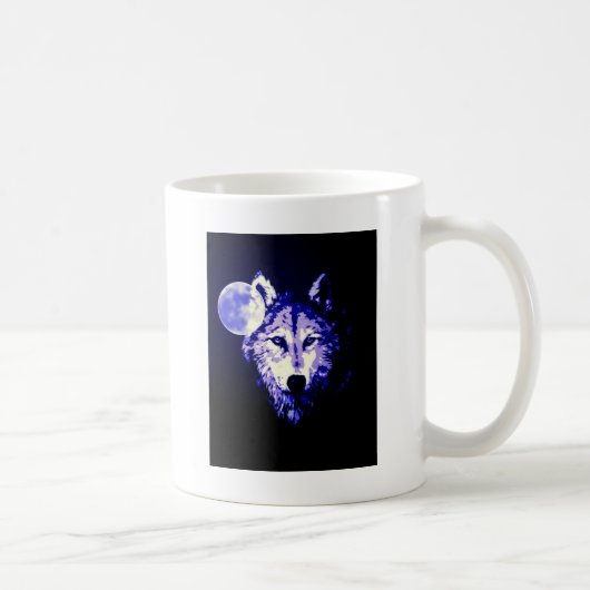 Wolf & Moon Dark Blue Night Collage Kaffeetasse (Rechts)