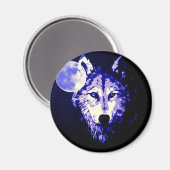 Wolf & Moon Dark Blue Night Collage Magnet (Vorderseite/Rückseite)