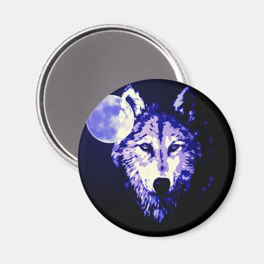 Wolf & Moon Dark Blue Night Collage Magnet (Vorderseite/Rückseite)