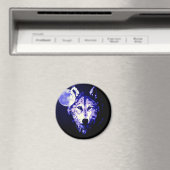 Wolf & Moon Dark Blue Night Collage Magnet (In Situ (Geschirrspüler))