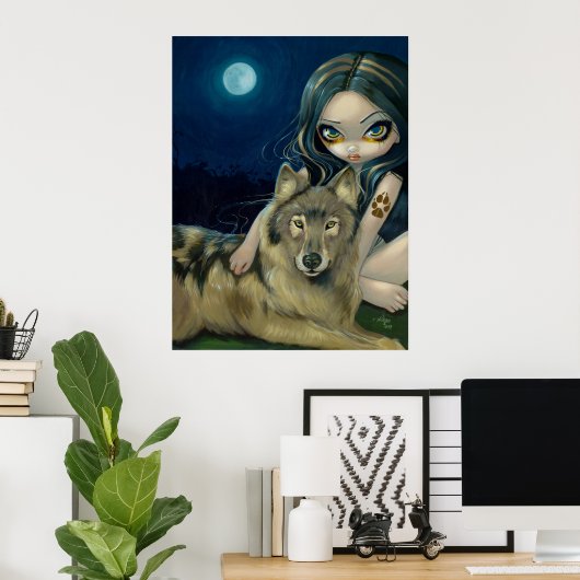 Wolf Moon Gothic Fantasy Art Print Poster (Heimbüro)