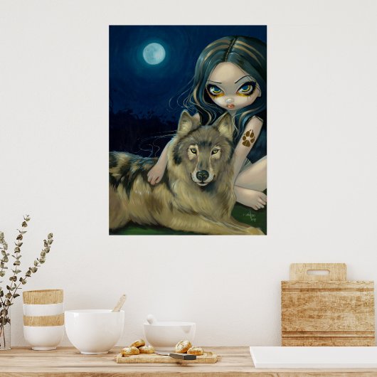 Wolf Moon Gothic Fantasy Art Print Poster (Küche)