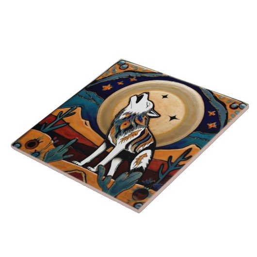 Wolf Moon Howl Southwestern Style Südwest Fliese (Seite)