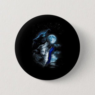 Wolf Moon Lake Wolf Howling Full Moon Wolf Graphic Button