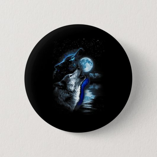 Wolf Moon Lake Wolf Howling Full Moon Wolf Graphic Button (Vorderseite)