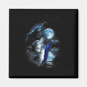 Wolf Moon Lake Wolf Howling Full Moon Wolf Graphic Magnet