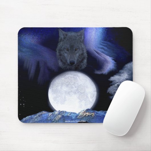 Wolf, Moon & Mountains Wildlife Fantasy Art Mousepad (Mit Mouse)