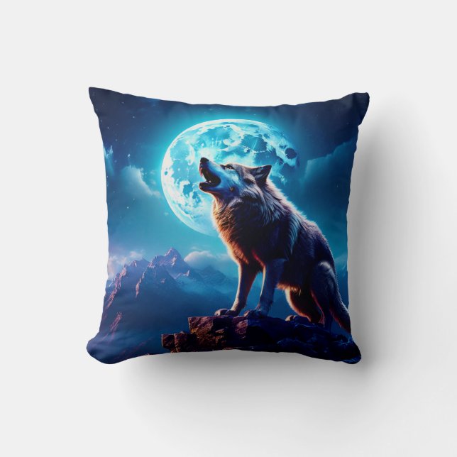 WOLF MOON NIGHT THROW PILLOW KISSEN (Vorderseite)