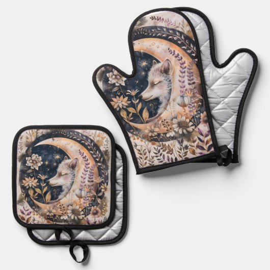 Wolf Moon Ofenhandschuh & Topflappen-Set (Vorderseite/Rückseite)