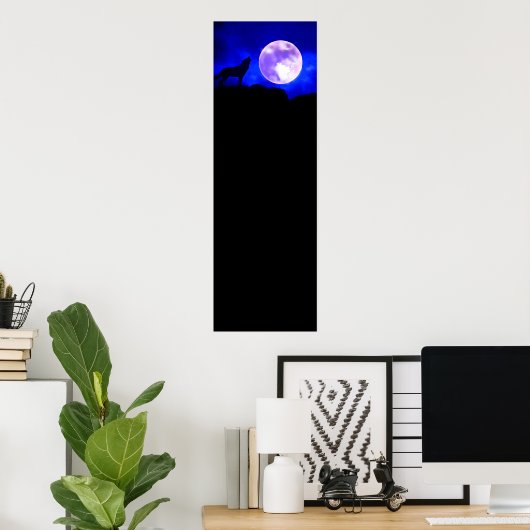 Wolf & Moon Panorama Poster Print (Heimbüro)