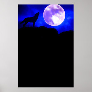 Wolf & Moon Panorama Poster Print