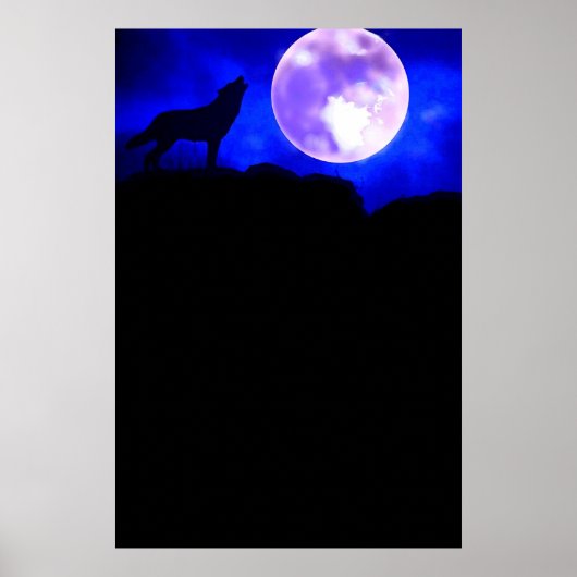Wolf & Moon Panorama Poster Print (Vorne)