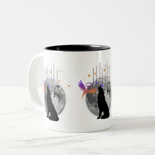 Wolf-Moon-Phoenix-Owl-grafische Design Kaffee-Tass Zweifarbige Tasse (Vorderseite Links)