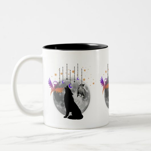 Wolf-Moon-Phoenix-Owl-grafische Design Kaffee-Tass Zweifarbige Tasse (Links)
