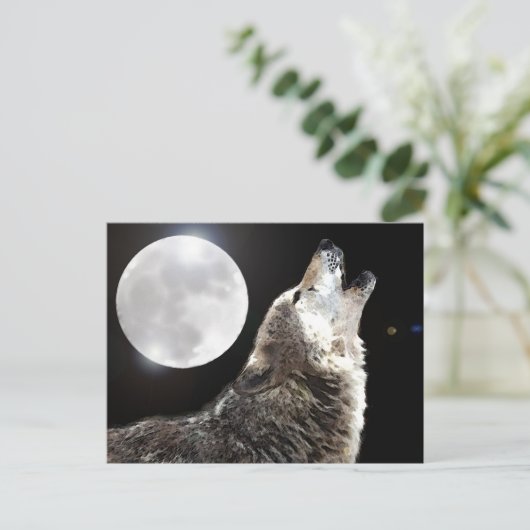 Wolf & Moon Postkarte (Stehend Vorderseite)